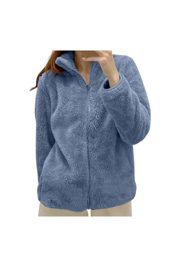Women Winter Warm Jacket Outwear Zipper Lamb Coat Double Sided Velvet Stand Thicken Simple Coats,Women's Solid Color Jacket Collar Zip Up Cozy Outerwear