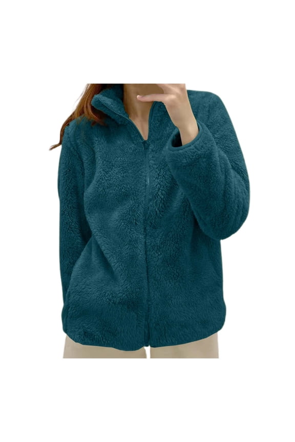 Women Winter Warm Jacket Outwear Zipper Lamb Coat Double Sided Velvet Stand Thicken Simple Coats,Women's Solid Color Jacket Collar Zip Up Cozy Outerwear