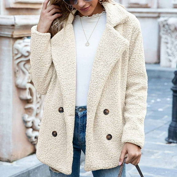 Women Winter Warm Jacket Solid Turncoat Down Collar Lambswool Outerwear