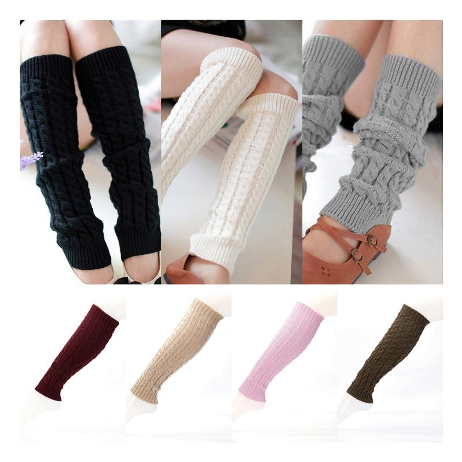 1Pair Winter Leg Warmer Elastic Knitted Crochet Thermal Long Socks Knee  Pads Boot Cuff Sock for Women Lady Girls Xmas Gift, White, 43cm/16.92inch