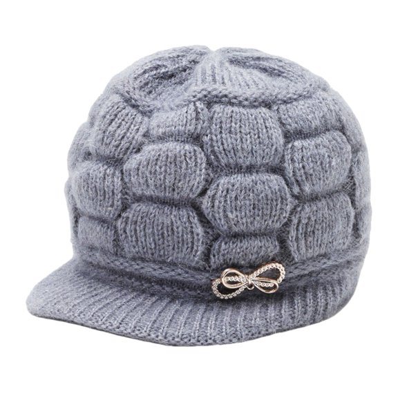 Women Winter Warm Knit Hat Wool Snow Ski Caps With Visor