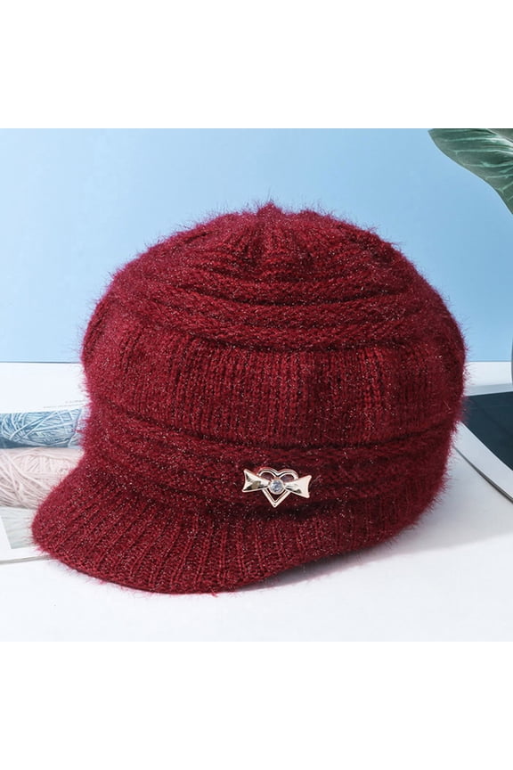 Women Winter Warm Knit Hat Wool Snow Ski Caps with Visor Berets Berets for Women
