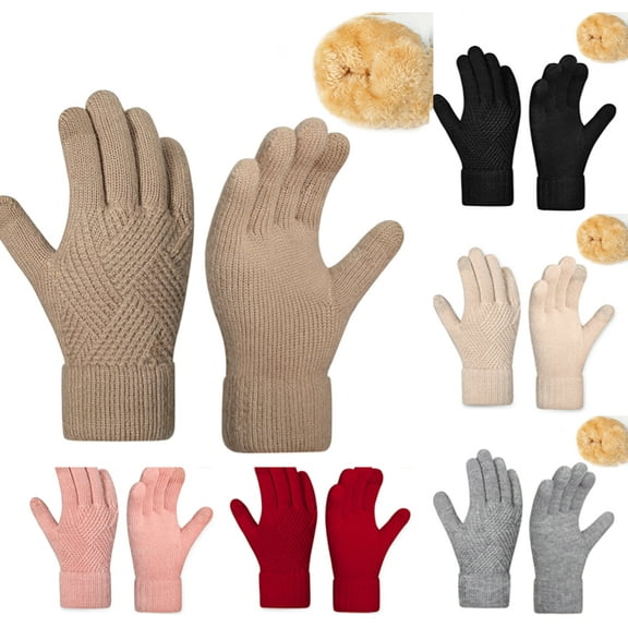 Women Winter Warm Knit Touchscreen Gloves Cold Weather with Thermal Fleece Lined Khaki One Size