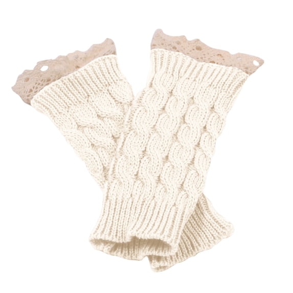Women Winter Warm Knitted Arm Warmers Lace Trim Fingerless Gloves Long Stretchy Sweater Weather Accessories for Office Daily