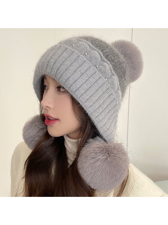Women Winter Warm Knitted Hat Cold and Windproof Pullover Hat Cute Hat Gift for Her---Gray