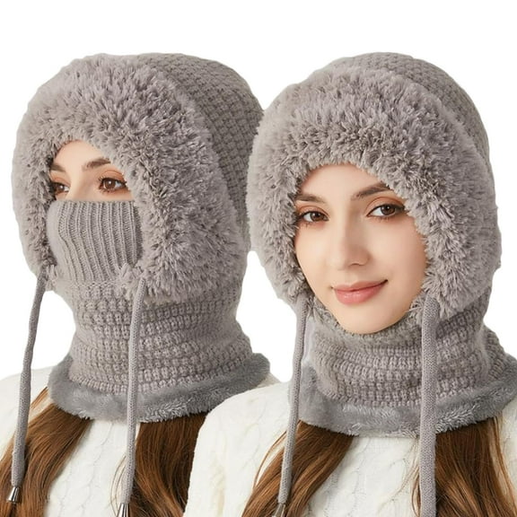 Women Winter Warm Knitted Plush Scarf Hat, 3-in-1 Set Premium Knitted Warm Plush, Machine Washable