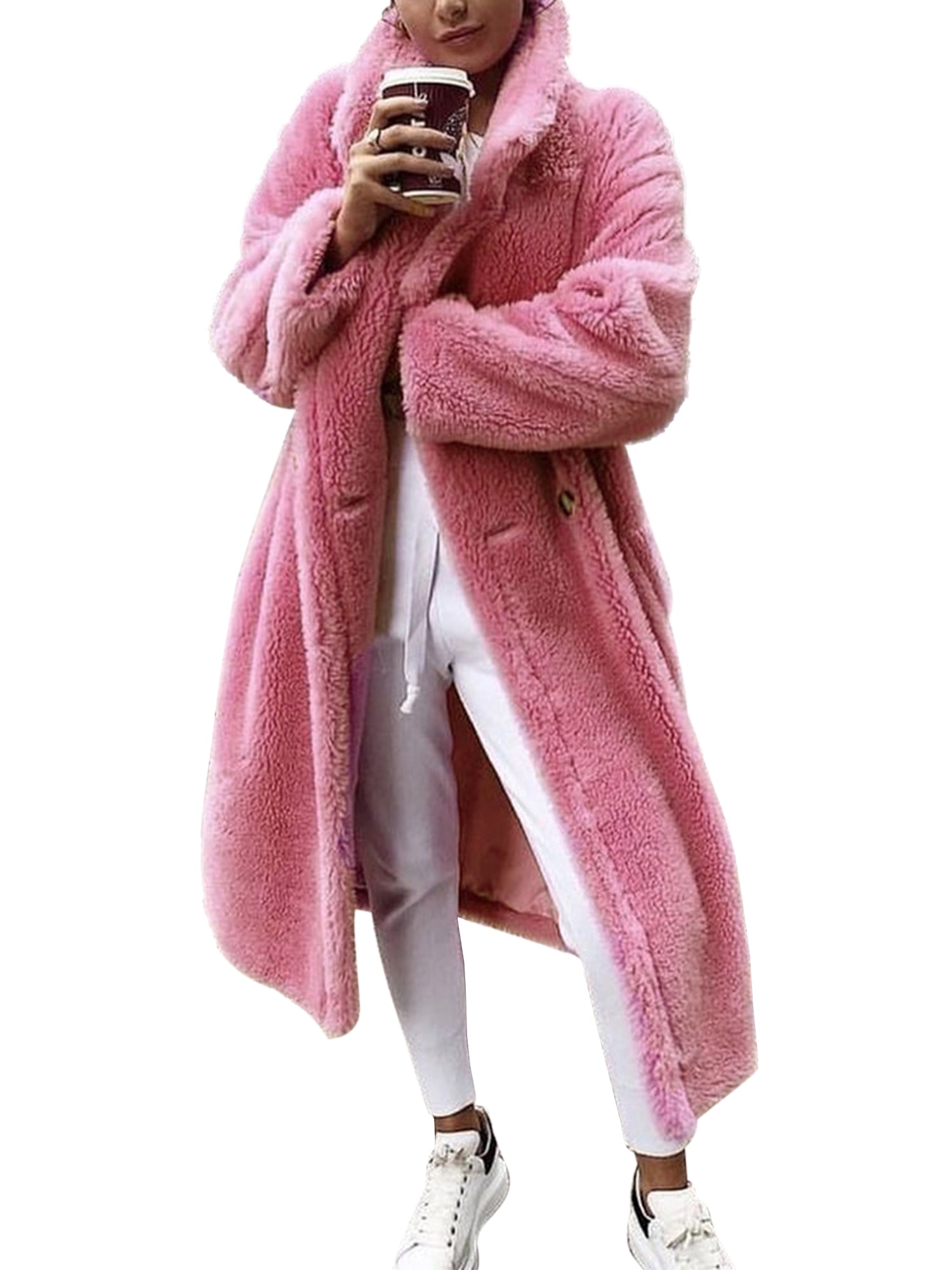 Long Maxi Trench Coat with Fleece Fluffy Faux Fur Jamaica Ubuy