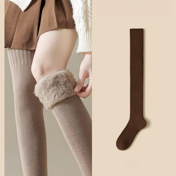 Women Winter Warm Long Socks Thicken Soft Thermal Knee-High Stockings Solid Fluffy Female Over Knee Sock Girl