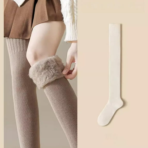 Women Winter Warm Long Socks Thicken Soft Thermal Knee-High Stockings Solid Fluffy Female Over Knee Sock Girl