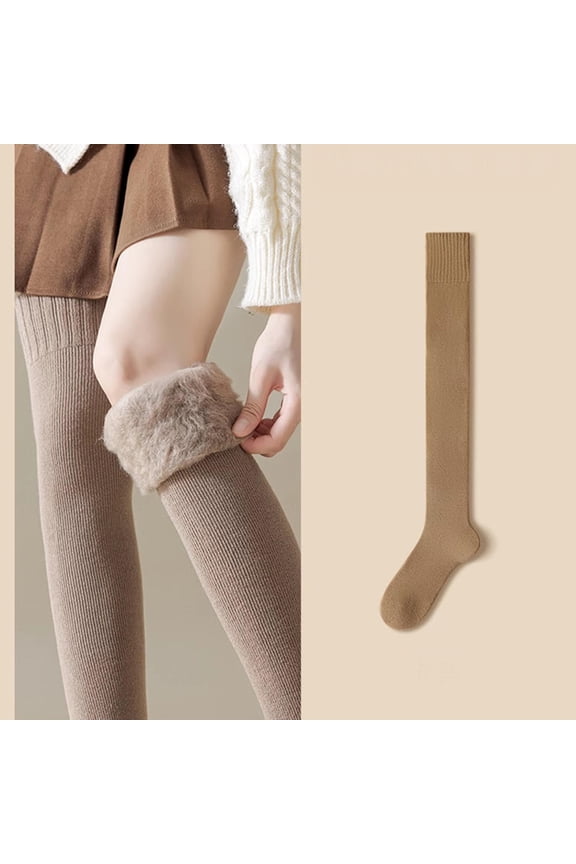 Women Winter Warm Long Socks Thicken Soft Thermal Knee-High Stockings Solid Fluffy Female Over Knee Sock Girl
