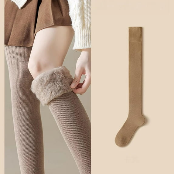 Women Winter Warm Long Socks Thicken Soft Thermal Knee-High Stockings Solid Fluffy Female Over Knee Sock Girl