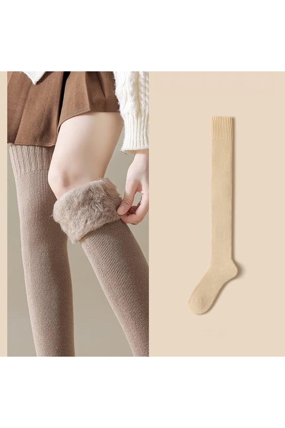 Women Winter Warm Long Socks Thicken Soft Thermal Knee-High Stockings Solid Fluffy Female Over Knee Sock Girl