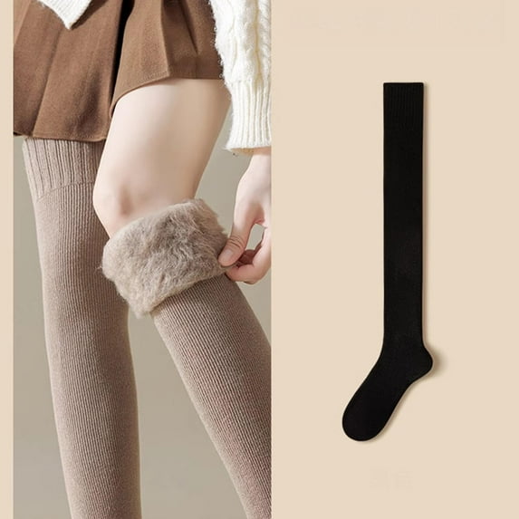 Women Winter Warm Long Socks Thicken Soft Thermal Knee-High Stockings Solid Fluffy Female Over Knee Sock Girl