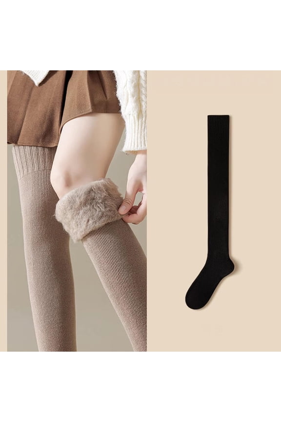 Women Winter Warm Long Socks Thicken Soft Thermal Knee-High Stockings Solid Fluffy Female Over Knee Sock Girl
