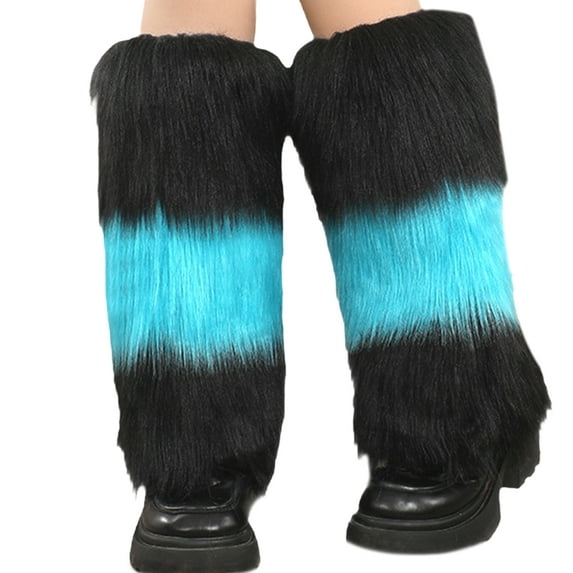 Women Winter Warm Plush Contrast Color Leg Warmers Stockings Japanese Aesthetic Leggings Boot Gaiters Cuffs Fuzzy Socks