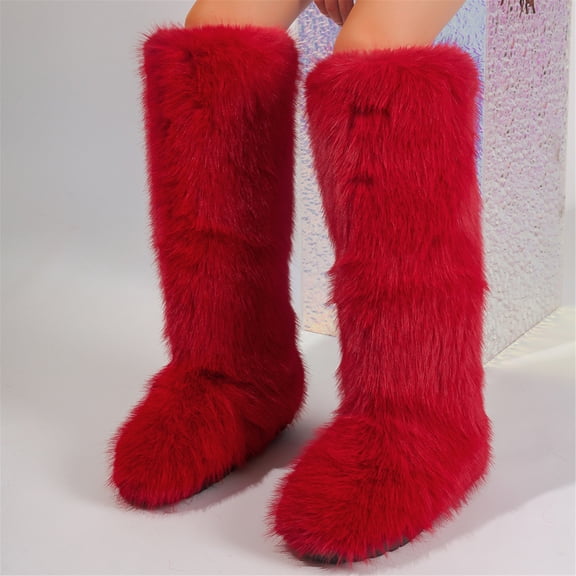 Women Winter Warm Plush Faux Fur Knee High Snow Boots Female Luxury Plush Snow Boots Outside Stylish Winter Footwear Y2K Shoes