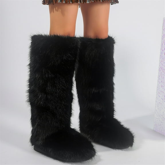 Women Winter Warm Plush Faux Fur Knee High Snow Boots Female Luxury Plush Snow Boots Outside Stylish Winter Footwear Y2K Shoes