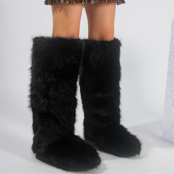 Women Winter Warm Plush Faux Fur Knee High Snow Boots Female Luxury Plush Snow Boots Outside Stylish Winter Footwear Y2K Shoes