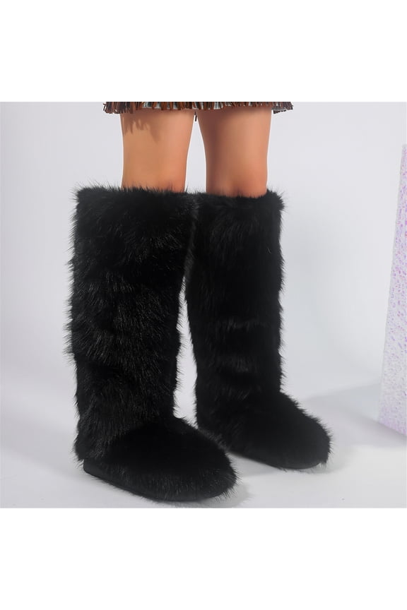 Women Winter Warm Plush Faux Fur Knee High Snow Boots Female Luxury Plush Snow Boots Outside Stylish Winter Footwear Y2K Shoes