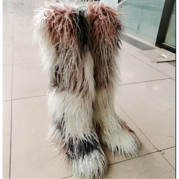 Women Winter Warm Plush Solid Faux Fur Knee High Snow Boots Female Outside Footwear Y2K Big Size Shoes