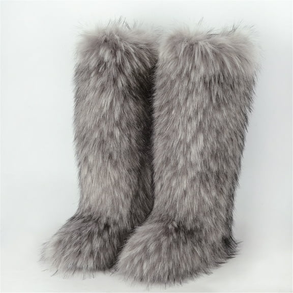 Women Winter Warm Plush Solid Faux Fur Knee High Snow Boots Female Outside Footwear Y2K Big Size Shoes