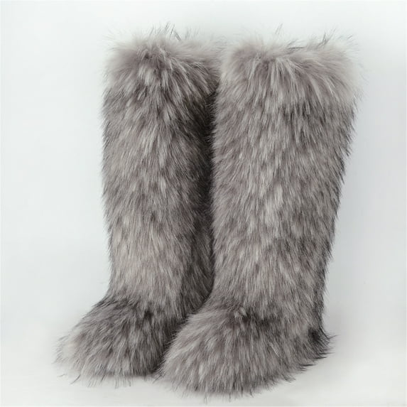 Women Winter Warm Plush Solid Faux Fur Knee High Snow Boots Female Outside Footwear Y2K Big Size Shoes