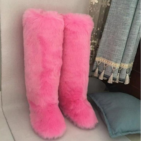 Women Winter Warm Plush Solid Faux Fur Knee High Snow Boots Female Outside Footwear Y2K Big Size Shoes