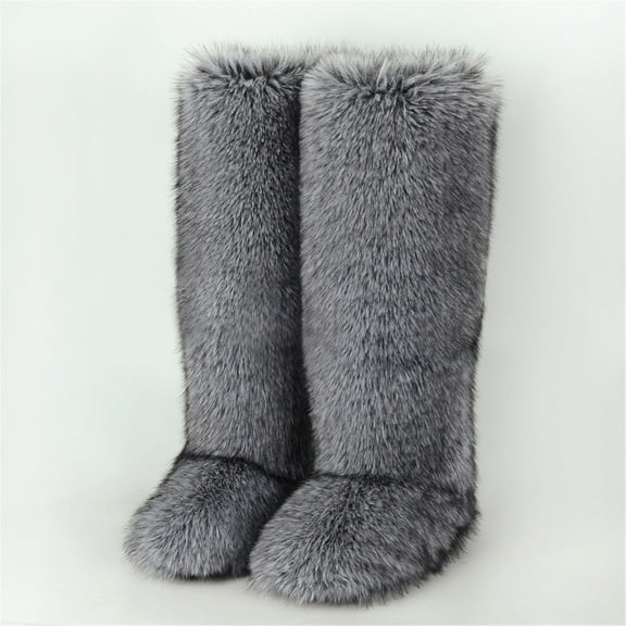 Women Winter Warm Plush Solid Faux Fur Knee High Snow Boots Female Outside Footwear Y2K Big Size Shoes