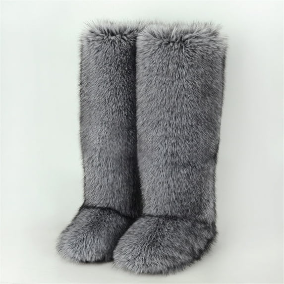 Women Winter Warm Plush Solid Faux Fur Knee High Snow Boots Female Outside Footwear Y2K Big Size Shoes