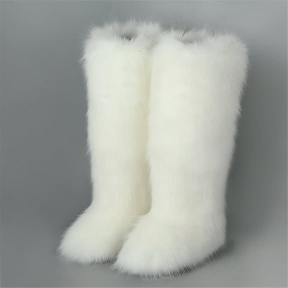 Women Winter Warm Plush Solid Faux Fur Knee High Snow Boots Female Outside Footwear Y2K Big Size Shoes