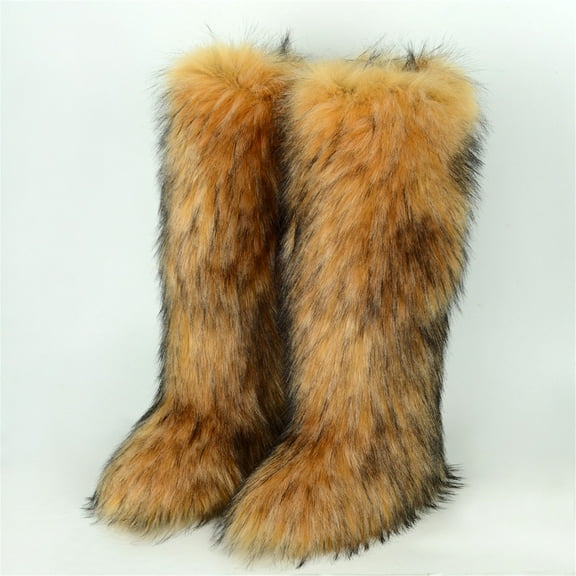 Women Winter Warm Plush Solid Faux Fur Knee High Snow Boots Female Outside Footwear Y2K Big Size Shoes