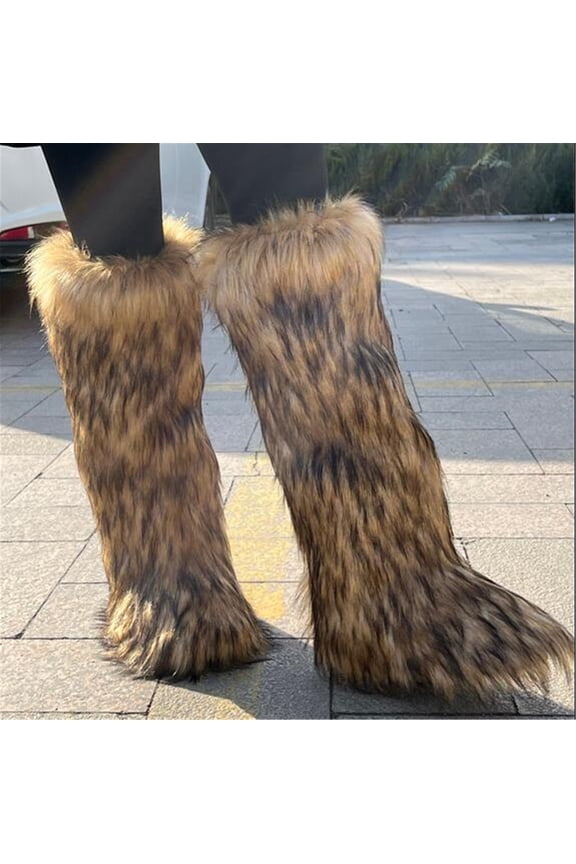 Women Winter Warm Plush Solid Faux Fur Knee High Snow Boots Female Outside Footwear Y2K Big Size Shoes