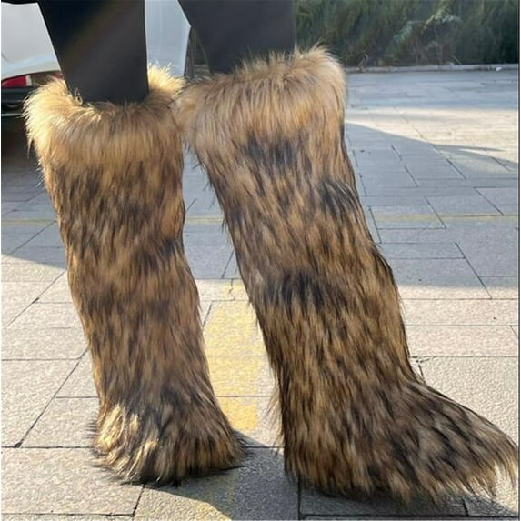 Women Winter Warm Plush Solid Faux Fur Knee High Snow Boots Female Outside Footwear Y2K Big Size Shoes