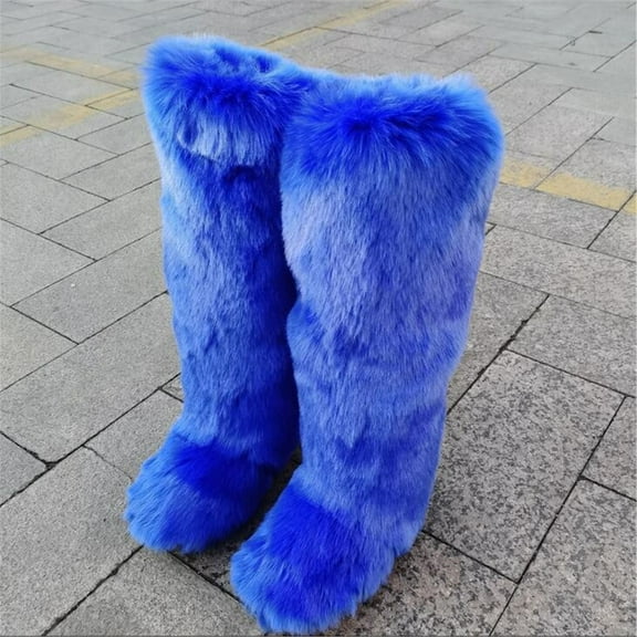 Women Winter Warm Plush Solid Faux Fur Knee High Snow Boots Female Outside Footwear Y2K Big Size Shoes