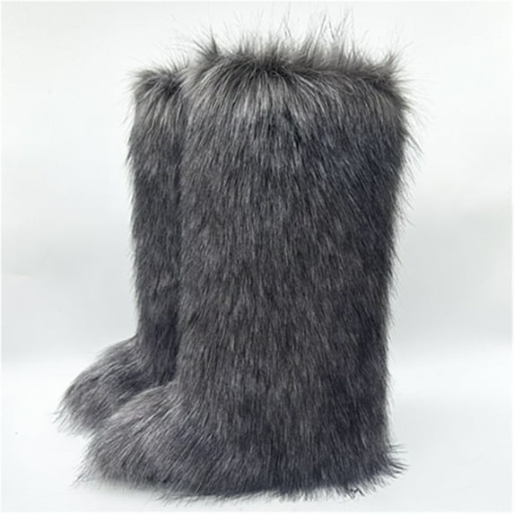 Women Winter Warm Plush Solid Faux Fur Knee High Snow Boots Luxury Plush Snow Boots Outside Footwear Y2K Big Size Shoes