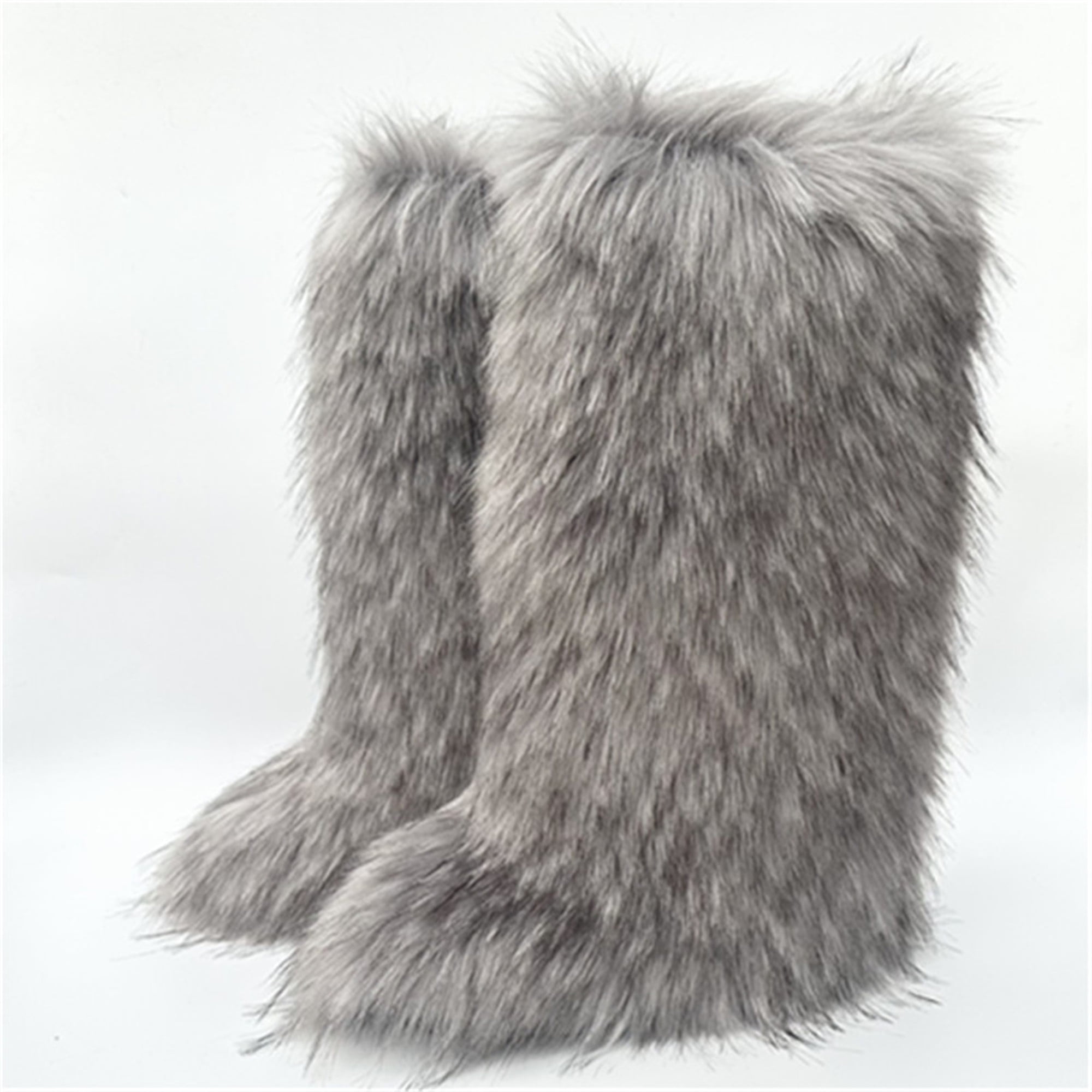 Women Winter Warm Plush Solid Faux Fur Knee High Snow Boots Luxury