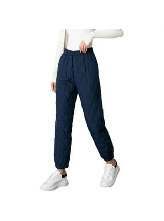 Women Winter Warm Puffy High Waist Down Cotton Pants Quilted Padded Diamond  Plaid Loose Windproof Joggers Sweatpants Closed Bottom Snow Trousers With