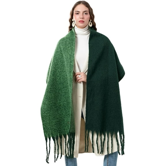 Women Winter Warm Scarf Elegant Contrast Color Tasseled Shawl Wrap Long Stoles Oversized Soft Scarves Fall Gifts