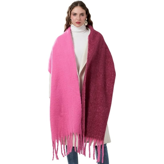Women Winter Warm Scarf Elegant Contrast Color Tasseled Shawl Wrap Long Stoles Oversized Soft Scarves Fall Gifts