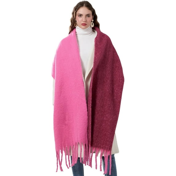 Women Winter Warm Scarf Elegant Contrast Color Tasseled Shawl Wrap Long Stoles Oversized Soft Scarves Fall Gifts