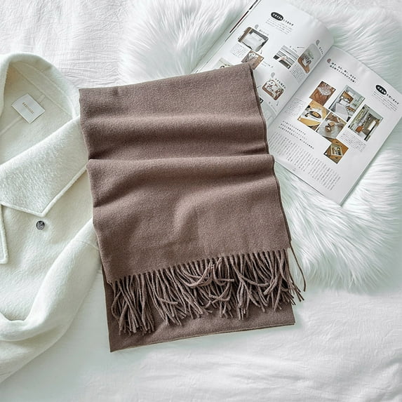 Women Winter Warm Scarf Elegant Contrast Color Tasseled Shawl Wrap Long Stoles Oversized Soft Scarves Fall Gifts