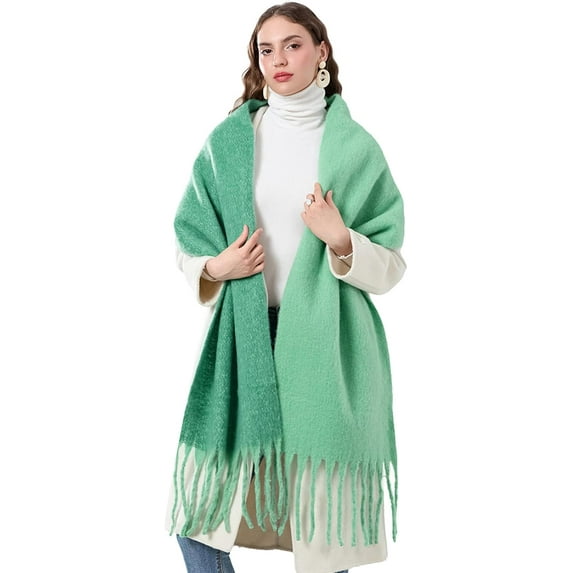 Women Winter Warm Scarf Elegant Contrast Color Tasseled Shawl Wrap Long Stoles Oversized Soft Scarves Fall Gifts