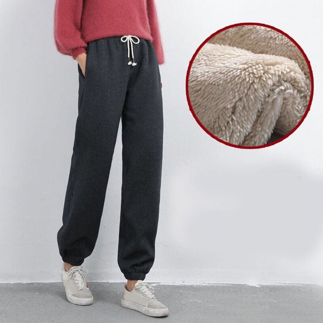 Women Winter Warm Sherpa Fleece Pants Fur Lined Elastic Thick Joggers