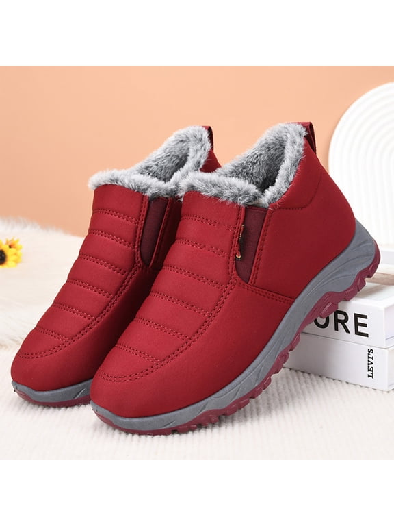 Women Winter Warm Snow Boots,Wide Toe Lightweight Furry Lining Thermal Winter Shoes,with Arch Support,Casual Outdoor Slip On Waterproof Hiking Short Boots
