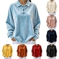 thumbnail image 1 of Women Winter Warm Velvet Tops Casual Fashion Polo Neck Long Sleeve Soft Oversized Blouses Light Blue S-2XL, 1 of 6