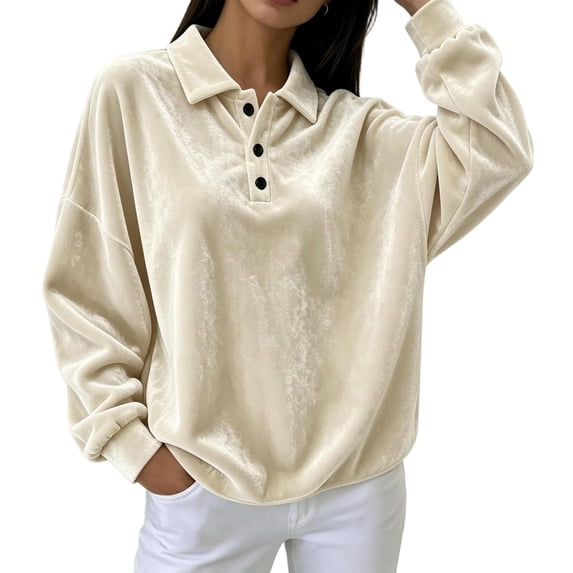 Women Winter Warm Velvet Tops Polo Neck Casual Fashion Soft Long Sleeve Oversized Blouses Khaki S