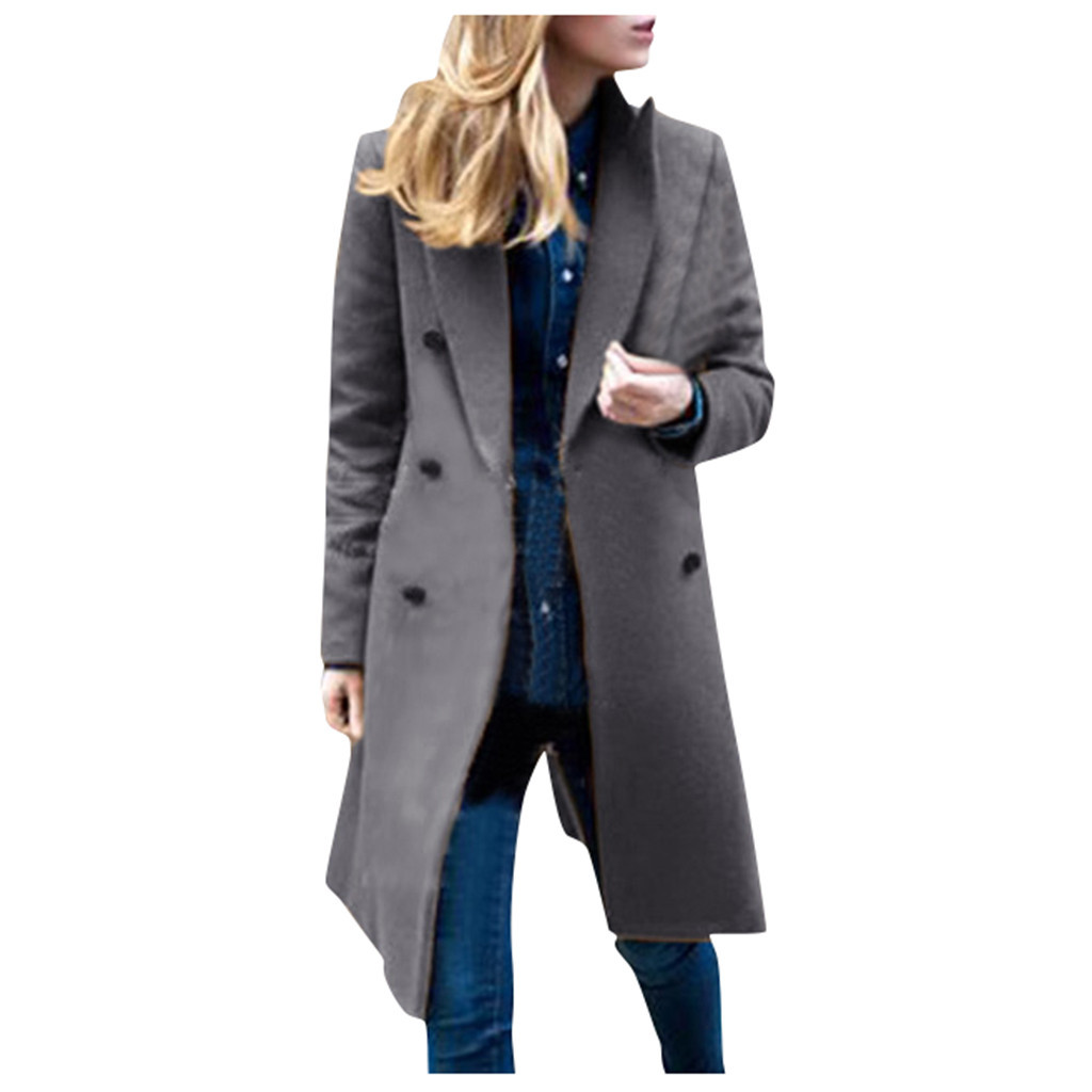 Women Winter Warm Wool Blend Mid-Long Pea Coat Basic Designed Notch Double-Breasted Lapel Jacket Outwear for Women Womens Clothes - image 1 of 5