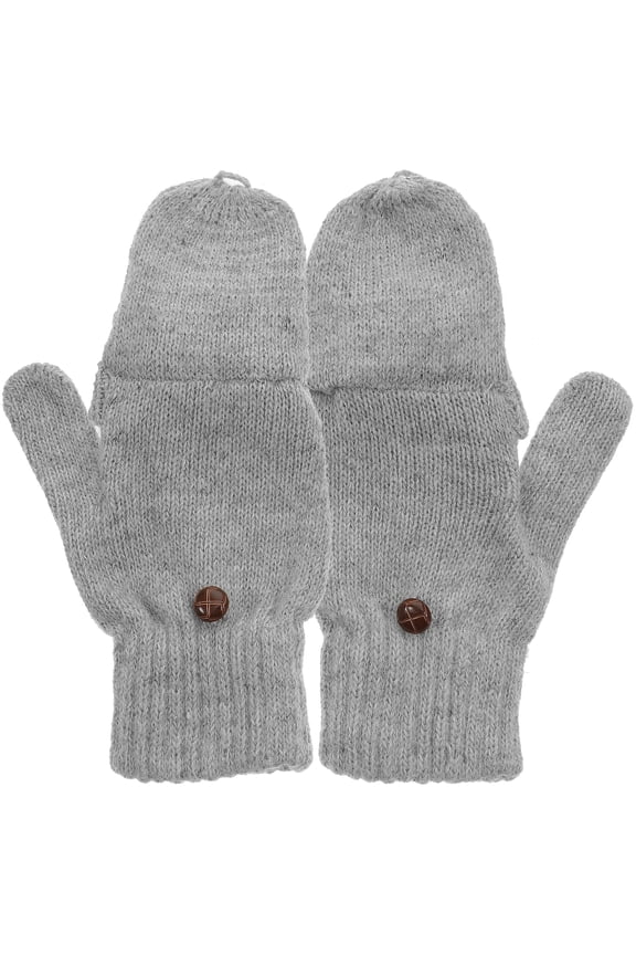 Women’s Winter Warm Wool Blend Knitted Convertible Fingerless Gloves with Mitten Cover in Grey for Cold Weather