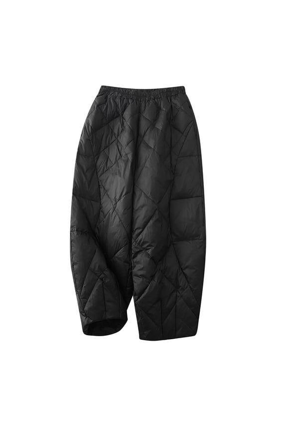 Women Winter Warm down Cotton Pants Thicker Padded Quilted Pants Relaxed Fit Wide Leg Trousers with Pockets (XXL, Black)
