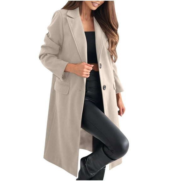 Women Winter Wool Blend Camel Mid-Long Coat Notch Double-Breasted Lapel Jacket Outerwear